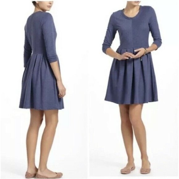 Anthropologie PUELLA Sloped Peaks Pleated Blue Dress Small RARE HTF GORGEOUS - Picture 1 of 4